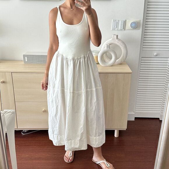 Free People Dylan Midi Dress Womens Medium Boho Poplin Knit Open Back Peasant - Picture 5 of 13